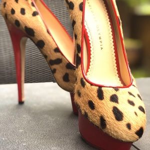 Charlotte Olympia Polly Leopard Print  Calf Hair Platform Pump